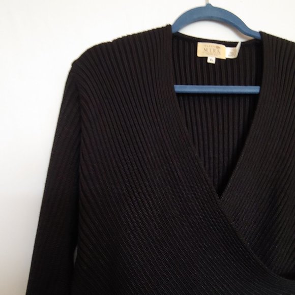 Fay's at Mira sophisticate black wrap thick rib knit long sleeve sweater size XL - Picture 6 of 12